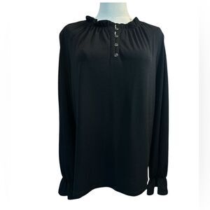 Adrianna Papell Large Ruffle Mock Neck Black Chiffon Whimsigoth Fairy Blouse